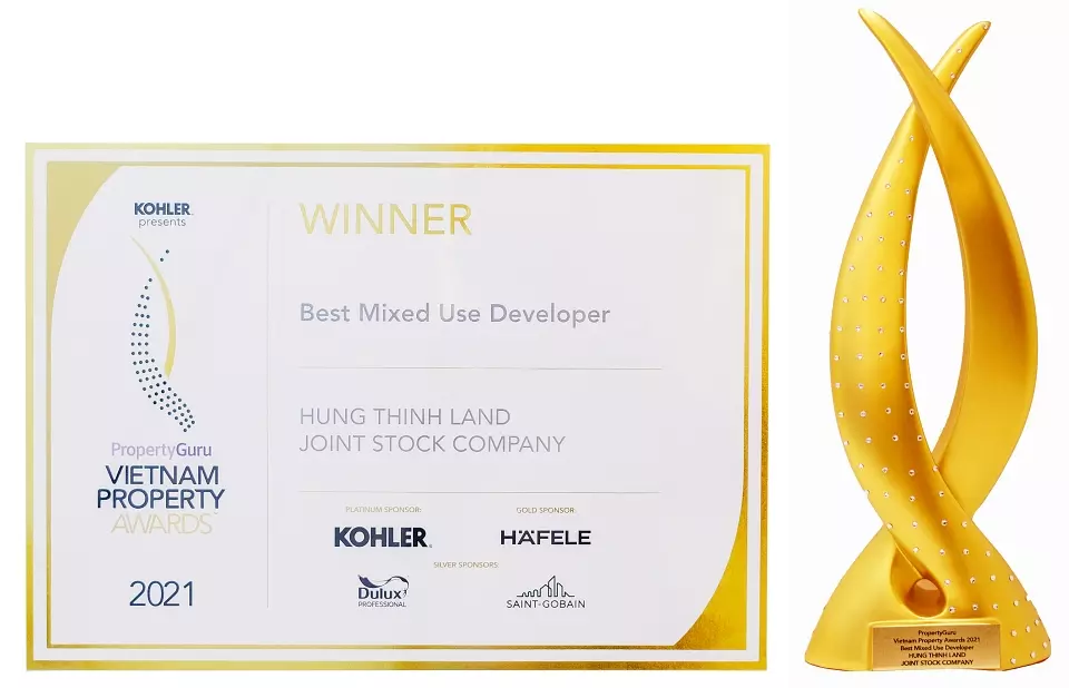 Chứng nhận Best Mixed Use Developer - Nhà phát triển dự án phức hợp tốt nhất 2021 dành cho Hưng Thịnh Land